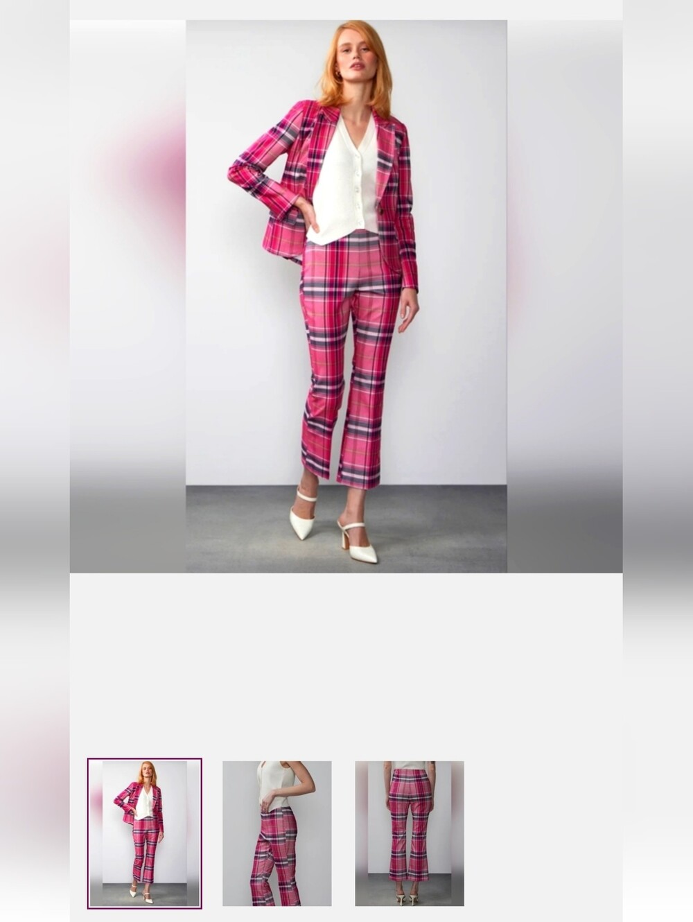 Fabulous Electric Pink Plaid Suit - Women's Tailored Jacket and Trousers